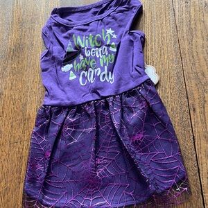 Purple Witch Dog Costume Dress with Spider Web Design